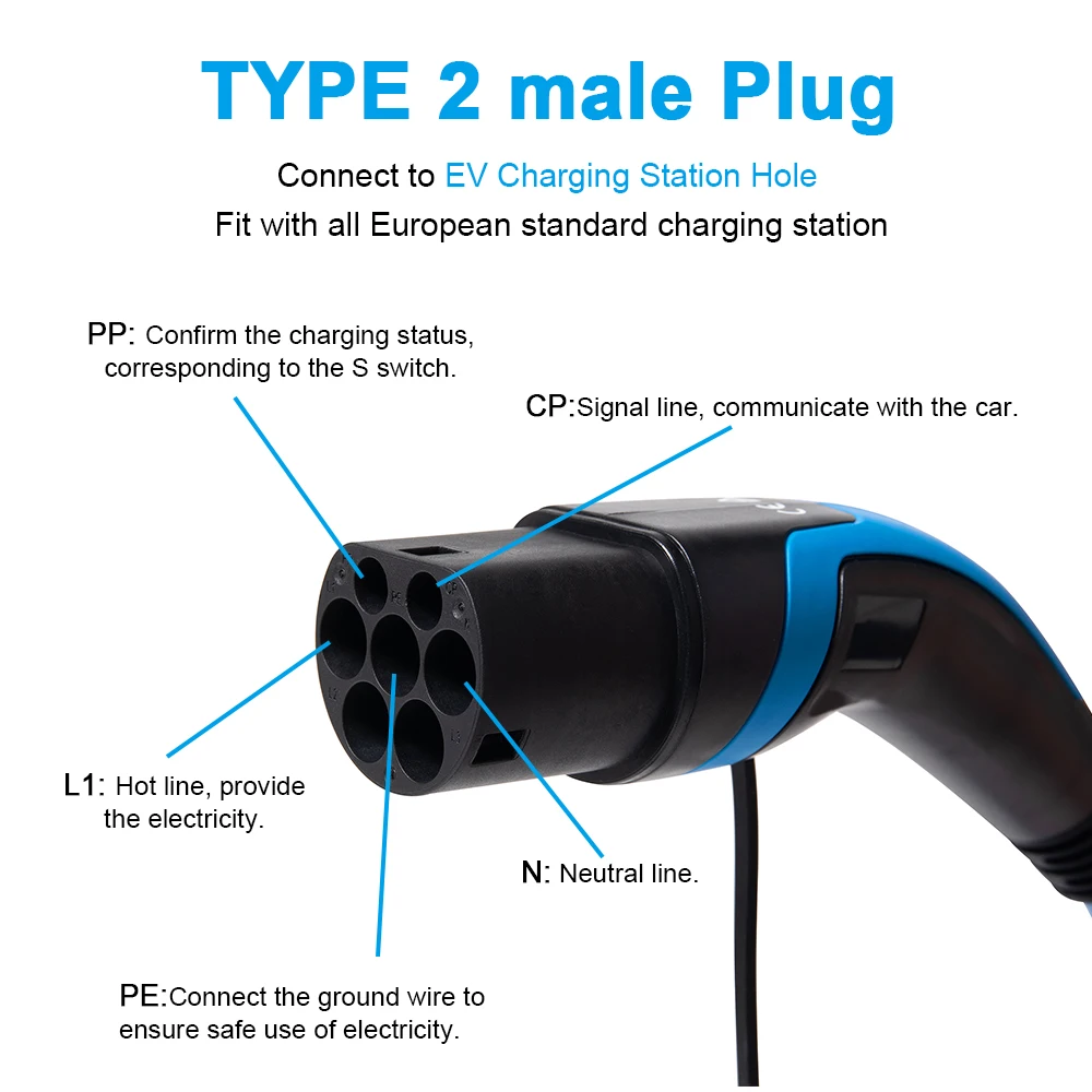 値段 電気自動車用充電ケーブル,22kW,32A,タイプ2からタイプ2,IEC62196-2,5メートルスパイラルケーブル付き