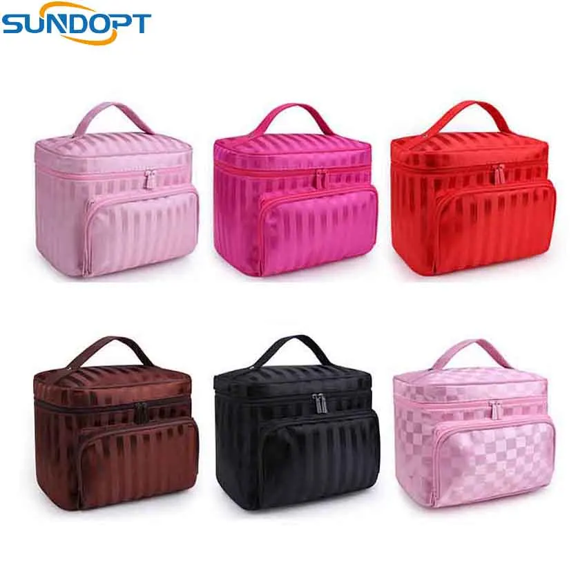 

Wholesale Woman Cosmetic Bag Striped Pattern Organizer Makeup Bag Folding Travel Toiletry Bag Large Capacity 200PCS/lot
