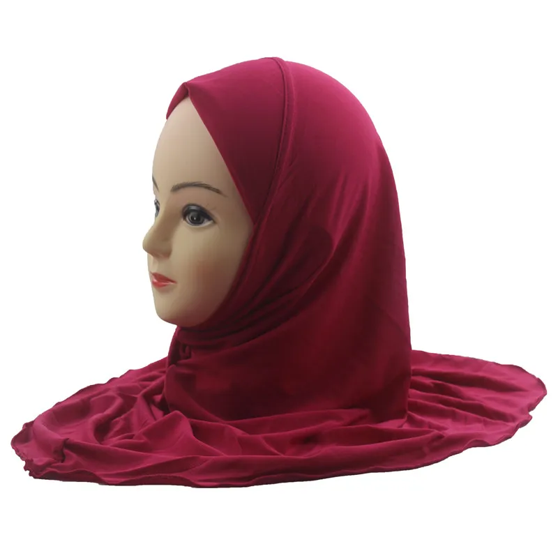 Rose Red Мусульманский хиджаб для детей, исламский шарф, шали без украшений, мягкий и эластичный материал для девочек 7-12 лет - Цвет: Rose Red