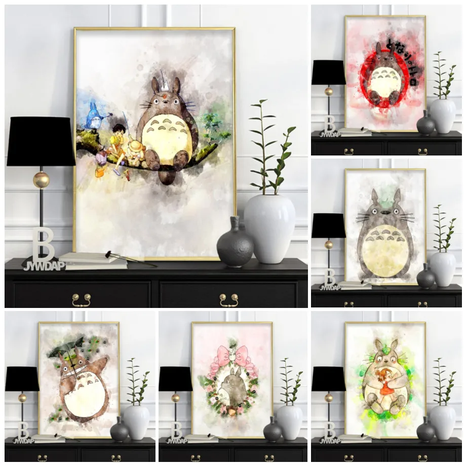 

Retro Miyazaki Hayao Totoro Japanese Cartoon Movie Posters Vintage Canvas Painting Wall Art Prints Pictures for Kids Room Decor