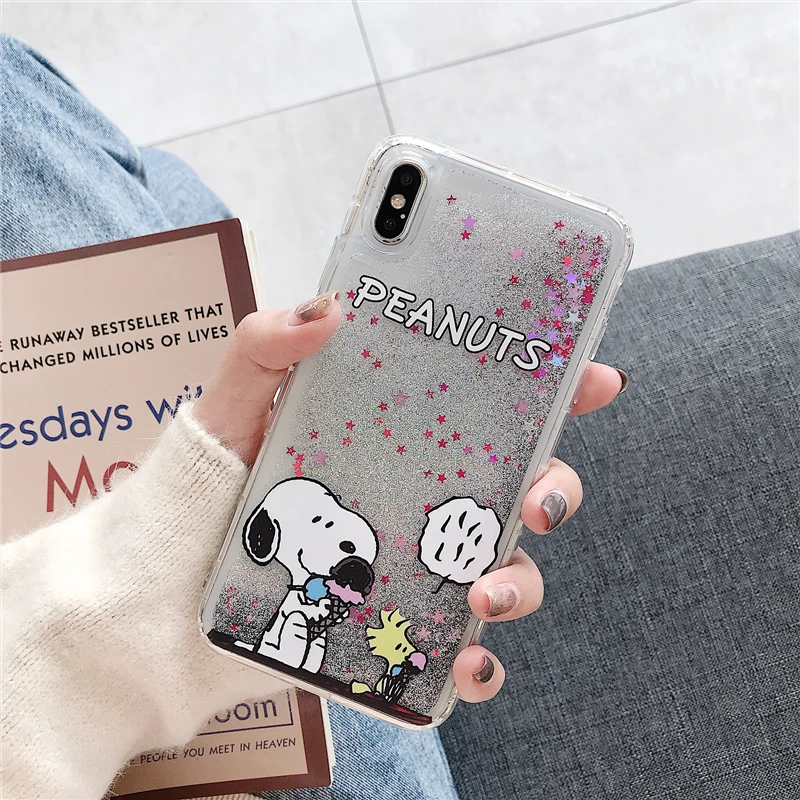 Мультяшный милый Рождественский Чехол для мобильного телефона Snoopy с жидким