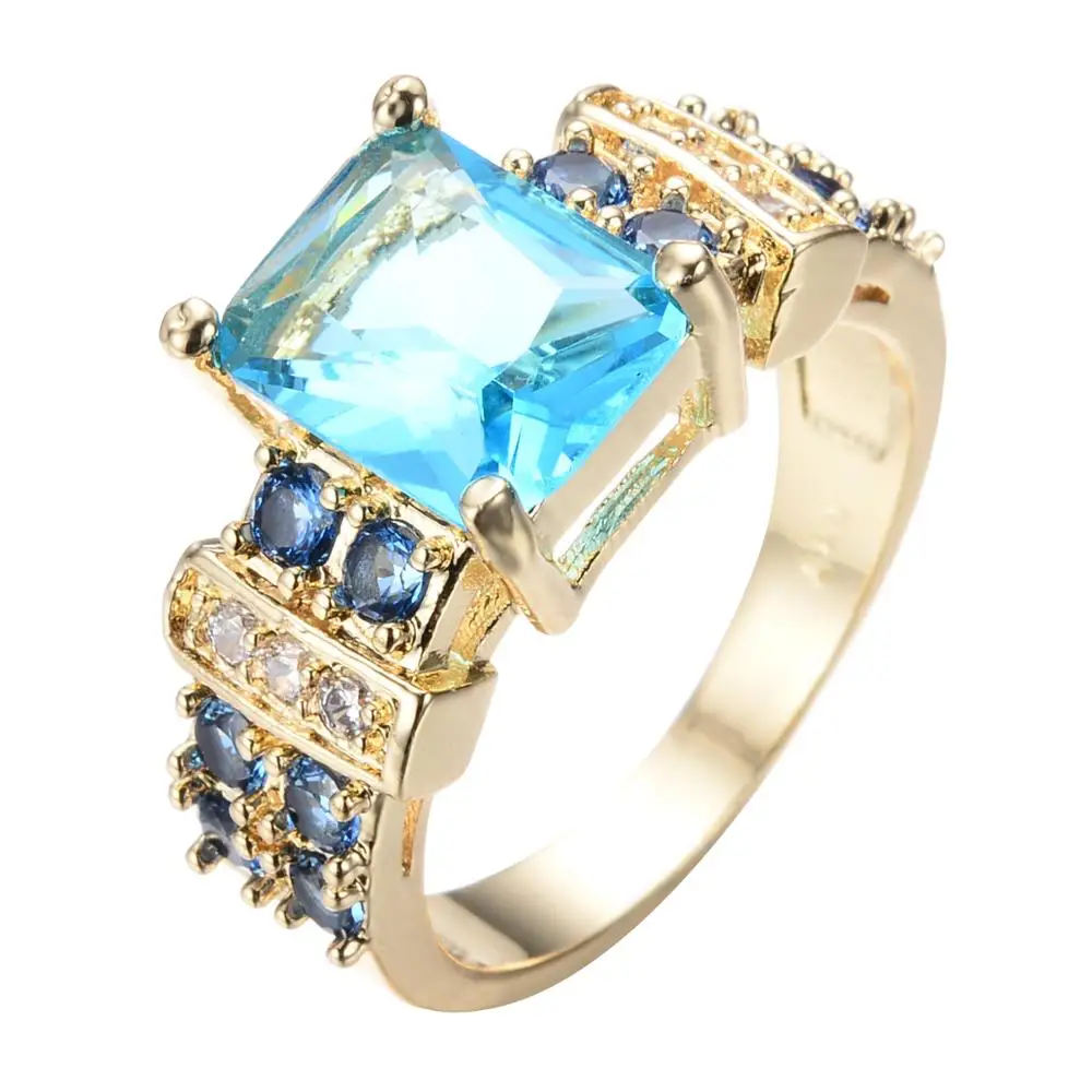 Женское желтое кольцо с голубым цирконом вечерние ювелирные изделия подарочное
