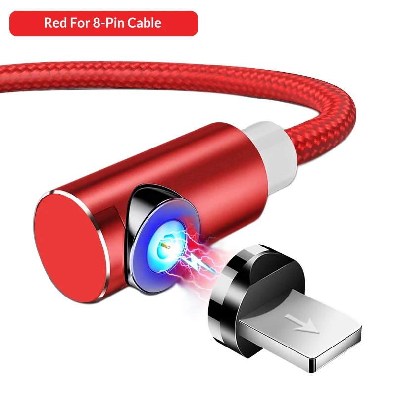 For 8Pin Red TOPK Магнитный usb кабель для зарядки Micro USB кабель для iPhone samsung huawei usb type C Магнитный зарядный кабель кабели для мобильных телефонов - Color: For 8Pin Red