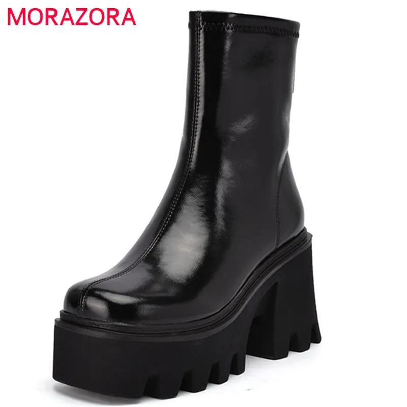 

Женские ботильоны на молнии MORAZORA, черные однотонные ботильоны из натуральной кожи, на платформе и высоком каблуке, лето 2022