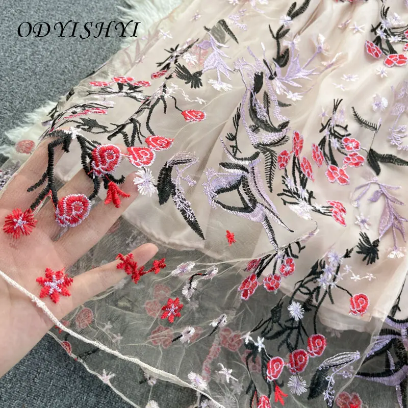 

Retro Fashion Women's Maxi Dress Heavy Embroidery Flower Lace V Neck Hollow Short Sleeve Big Swing Dresses Female Vestidos VT55