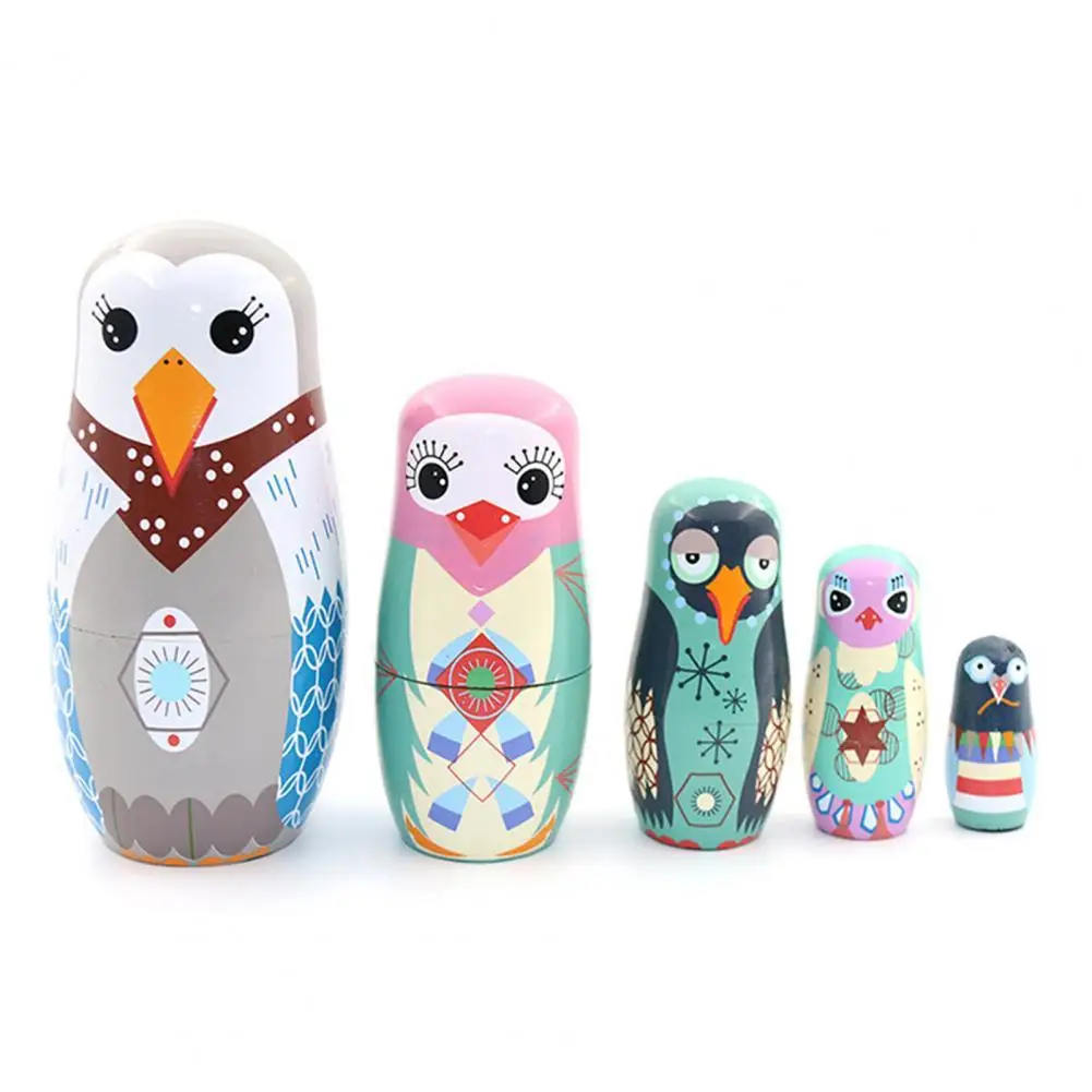 

5Pcs/Set Cartoon Owl Matryoshka Nesting Dolls Toys Home Coffee Shop Ornament Coffee Shop Ornament Dolls Toys