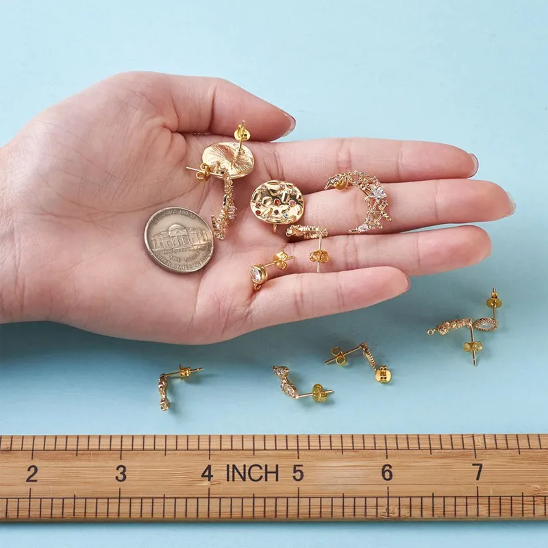 16pcs Brass Crystal Cubic Zirconia Stud Earring Findings Charms Earring for Woman Girls Earring Gift Exquisite Daily Wearable