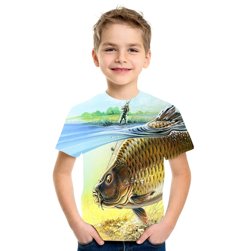 

2021 Summer Boys And Girls 3d Printing High Quality Fabric Underwater Fish Pattern Casual Fashion T-shirt 4t-16t Size