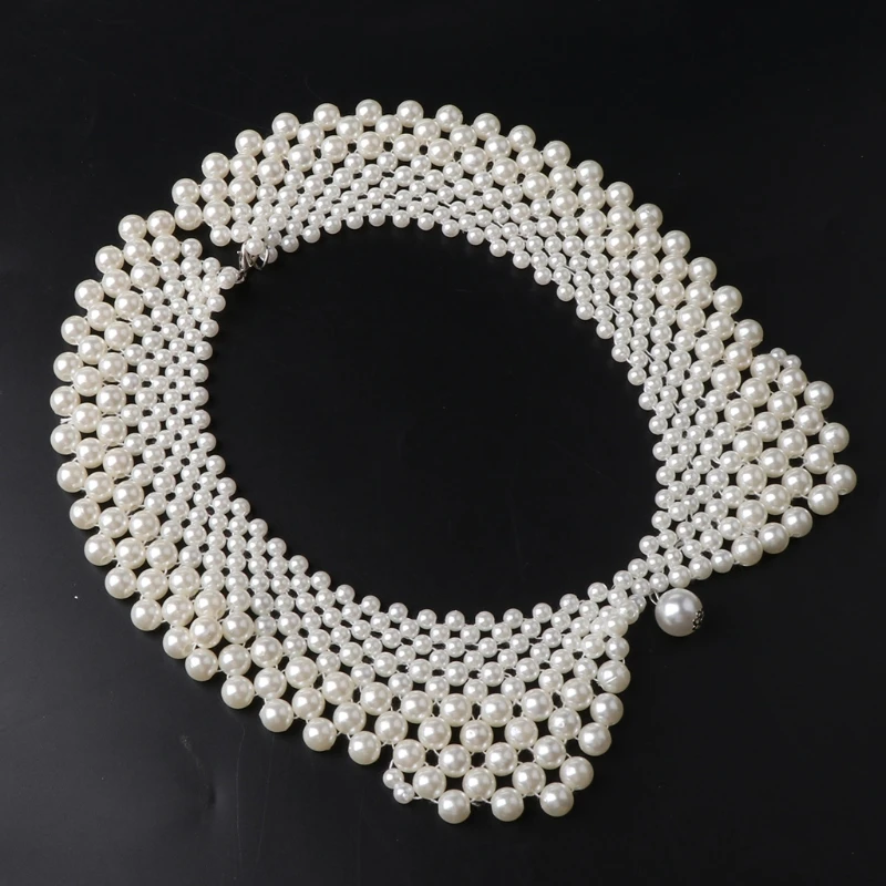 Ethnic Handmade Woven Beading False Collar Imitation Pearl Jewelry Women Bib Choker Necklace Romantic Blouse Decorative Costume |