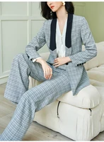 new autumn and winter office lady fashion casual plus size brand female women girls plaid coat pants suits sets clothing