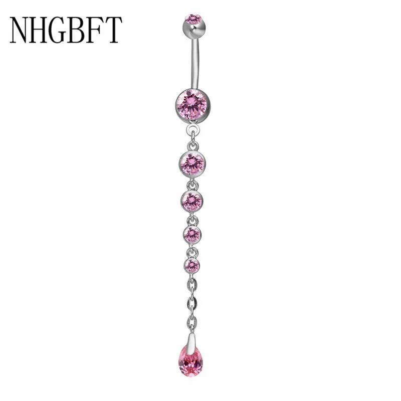 

NHGBFT Tassel Long Multiple round zircons Belly Button Ring Womens Sexy Clear Bar Dangle Body Jewelry Navel Piercing