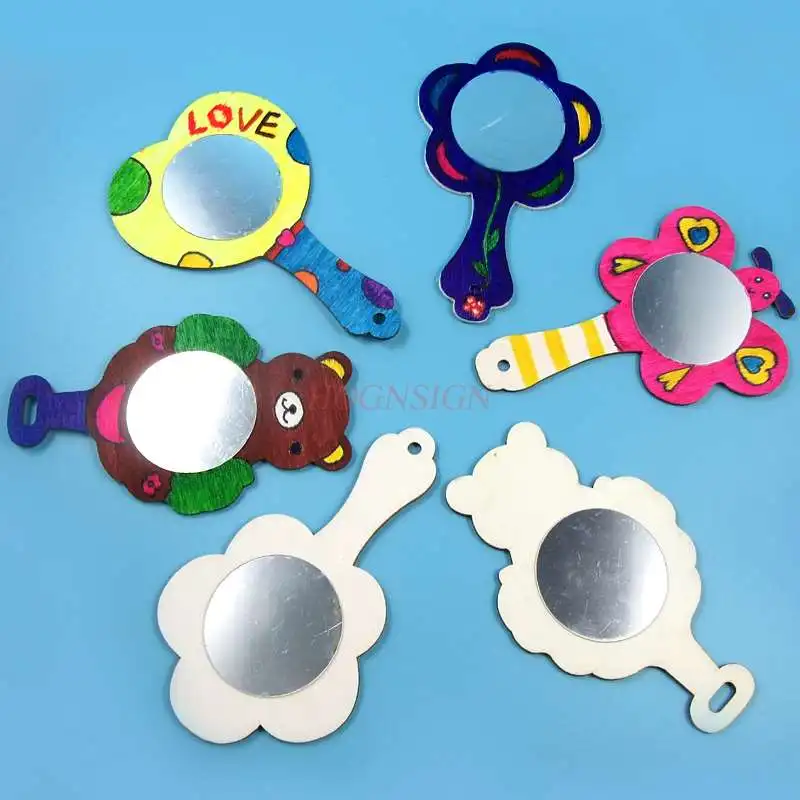 

White blank wooden cartoon small mirror Thanksgiving gift for teacher hand painting toys