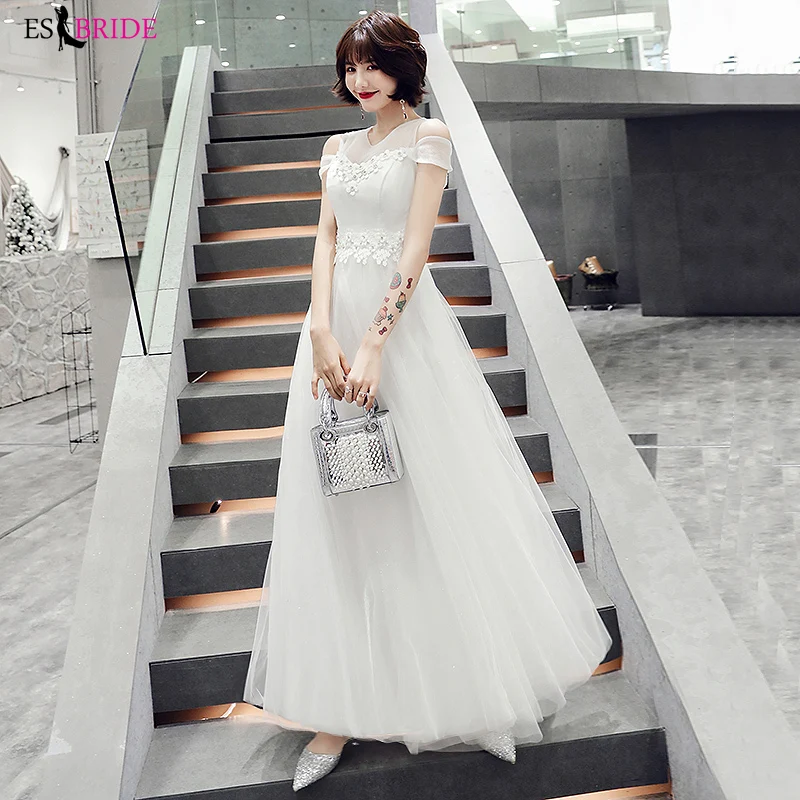White Elegant Long Formal Dress 2019 Princess A line Cap Sleeve Dreams Evening Party Gowns Special Occasion Dresses ES2384 | Свадьбы и