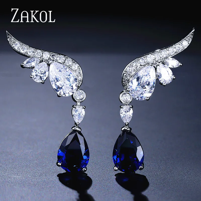 ZAKOL модные серьги-капли с кубическим цирконием и белыми крыльями для женщин