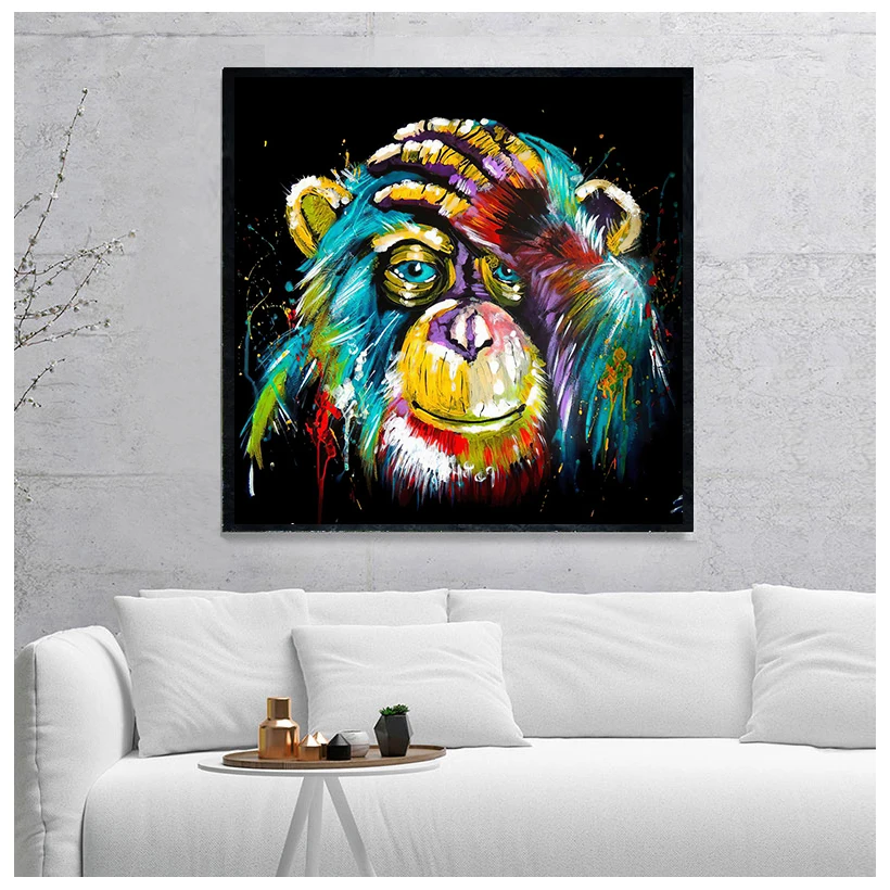 

Watercolor Thinking Monkey Wall Art Canvas Prints Abstract Animals Pop Art Canvas Paintings Wall Decor Pictures For Kids Room