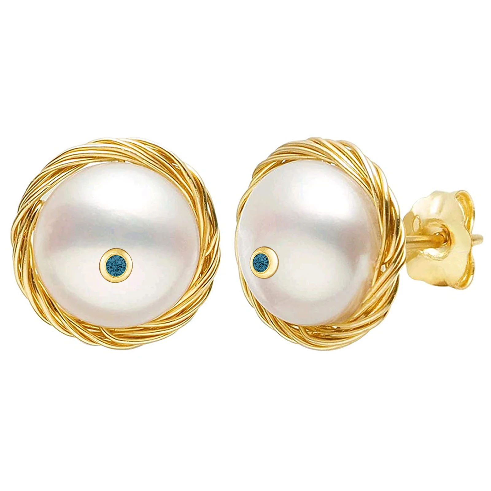 

New Trendy Freshwater Pearl Stud Earrings Fashion Handmade 925 Sterling Silver Wire With Cubic Zirconia Women Men Jewelry Gift