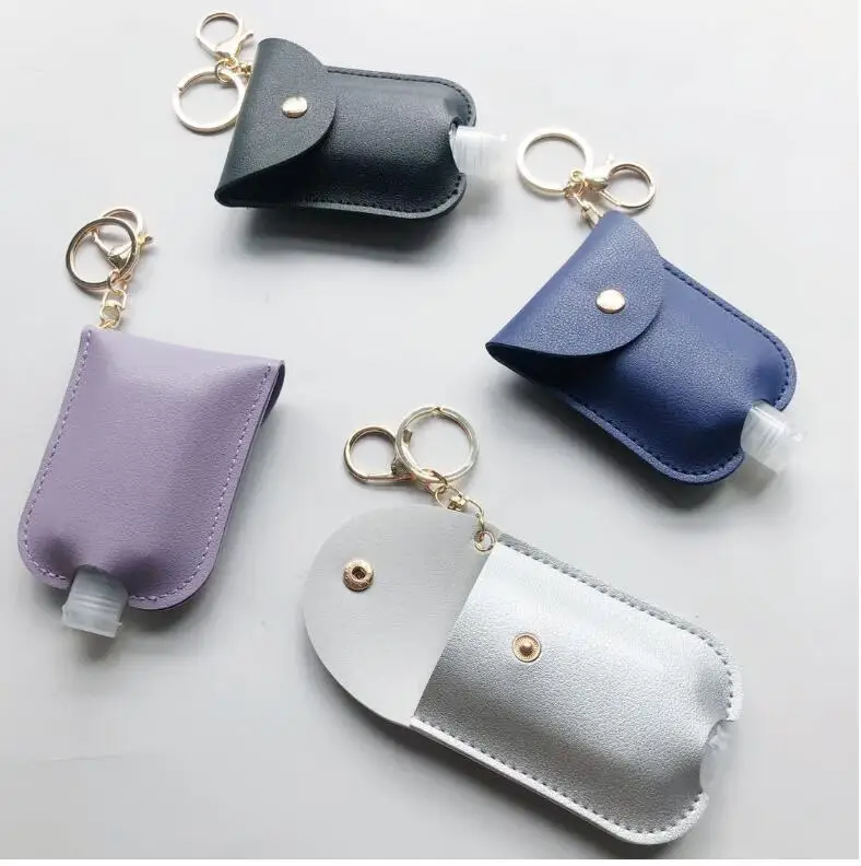 للبيع بولي Leather الجلود زجاجة معقّم اليدين حامل مع فارغة إعادة الملء قابلة لإعادة الاستخدام زجاجات المعصم مفتاح سلسلة اليد قوارير الصابون حامل #4301