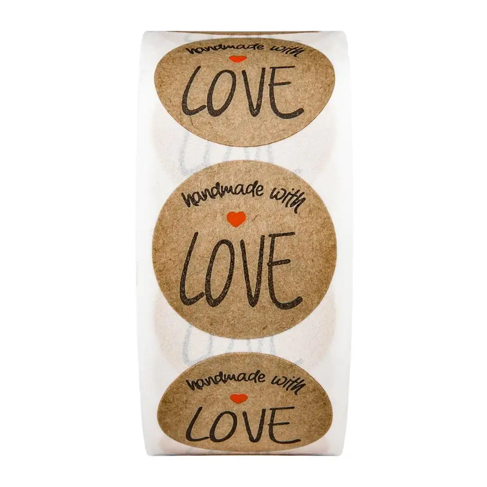 

500Pcs Round "Handmade With Love" Stickers Baking Wedding Party Gift Decoration Stickers scrapbooking Kraft Paper label stickers