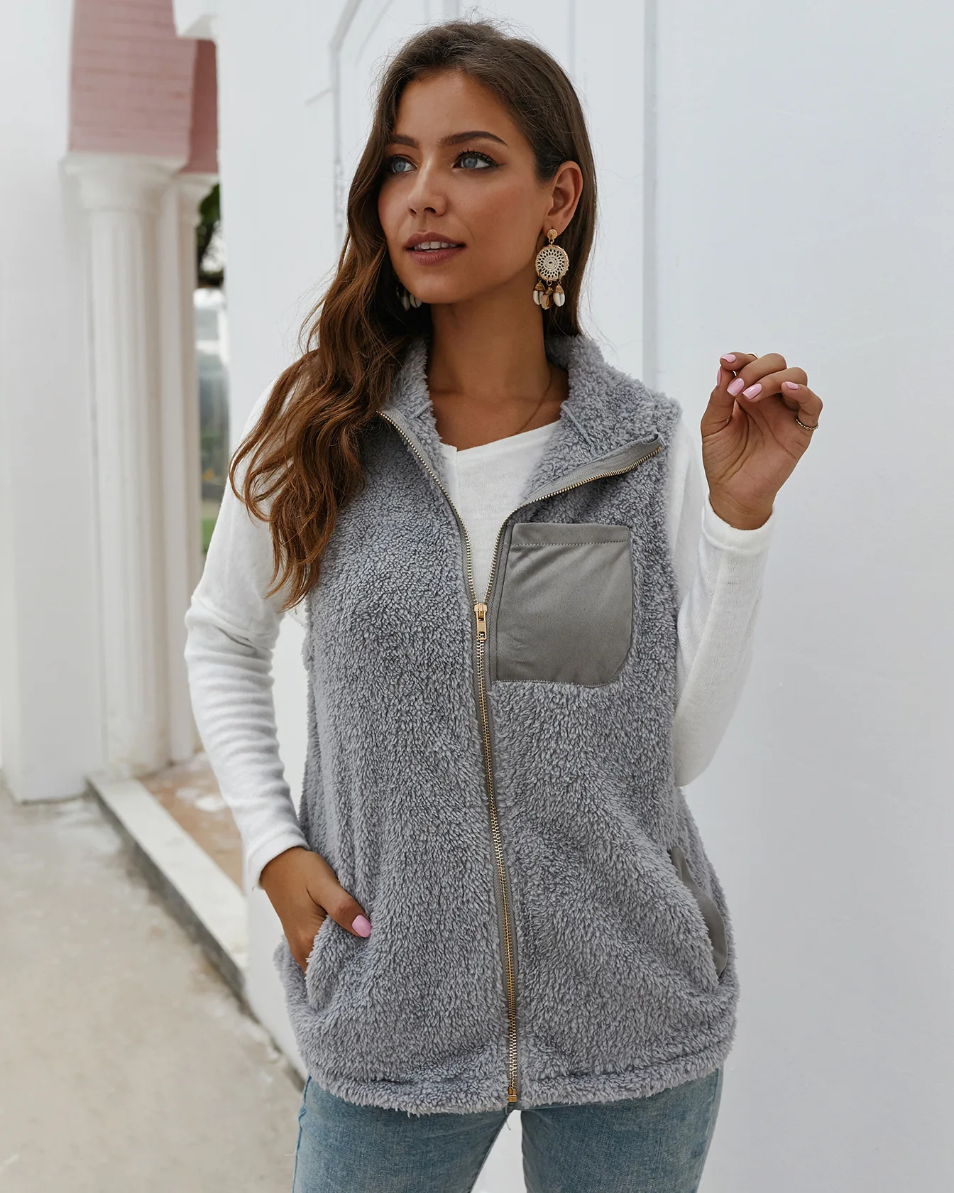 Теплая Флисовая Куртка женский жилет зима 2020 однотонная куртка без рукавов для