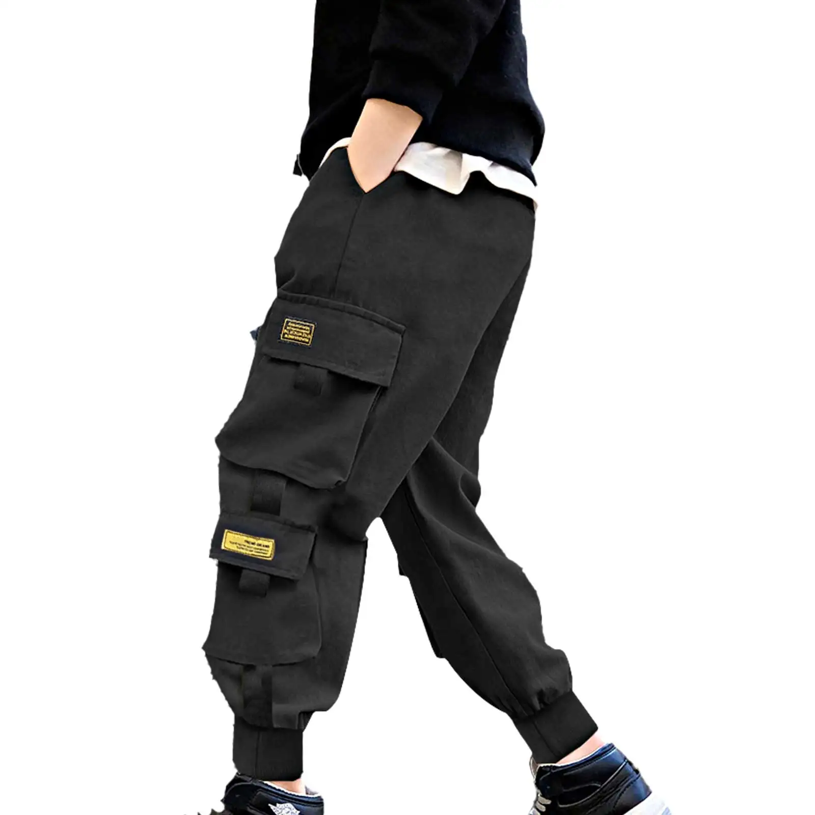 

Fashion Cargo Pants Boys Harem Pant Black Streetwear Joggers Hip Hop Sweatpant Multi-Pocket Casual Kids Pants 6 8 10 12 Years