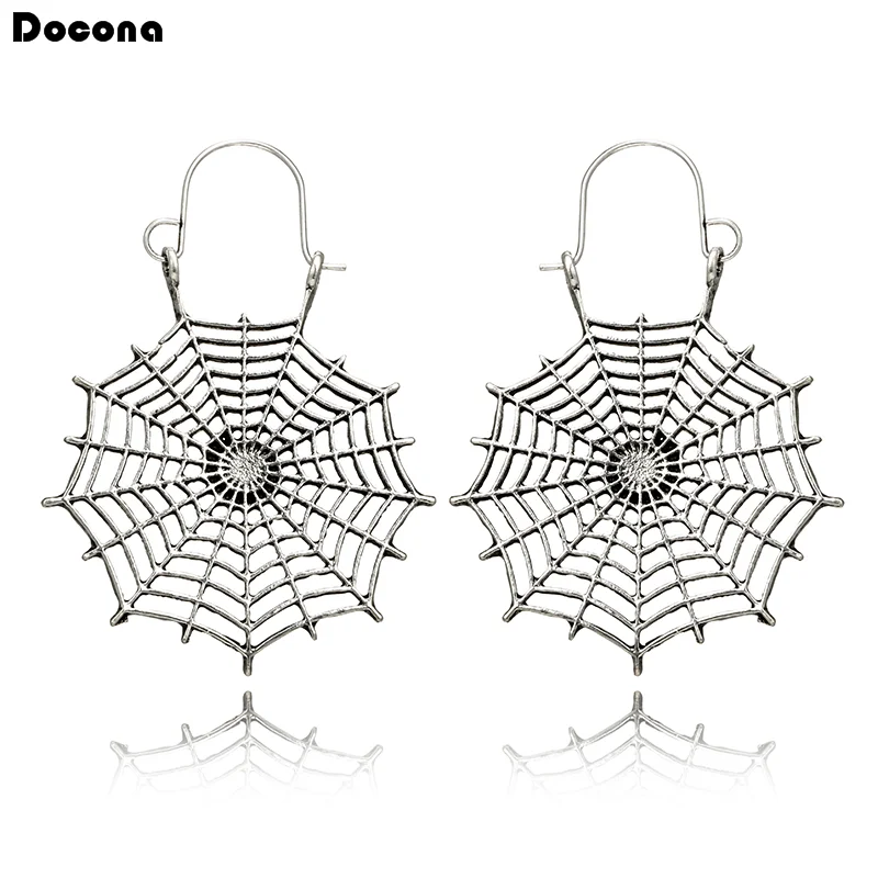 

Docona Vintage Silver Color Gold Drop Earrings for Women Charming Spider Web Hollow Geometric Carving Jewelry Drop Shipping 3617