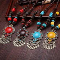 necklace dance new beaded ethnic sweater chain jewelry vintage wood pendant long