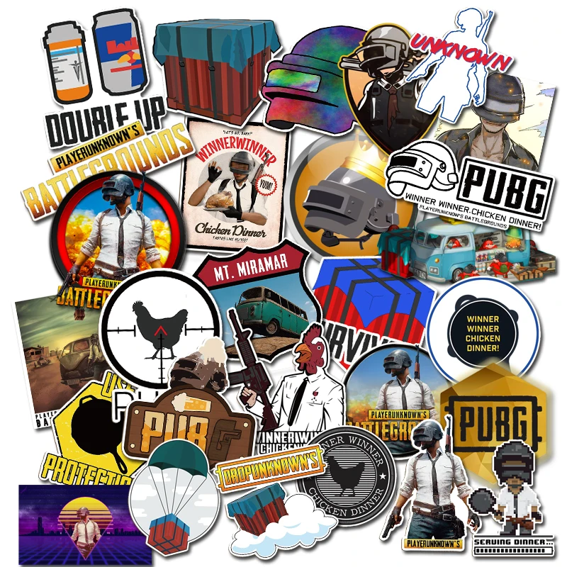 

29Pcs/lot Playerunknows PUBG Game Stickers For Car Laptop Luggage Computer Bicycle Phone case Skateboard Pad Decal Sticker