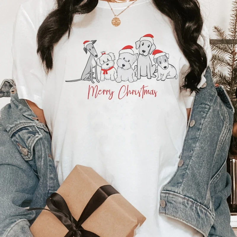 

Merry Christmas Women's Fashion Tops Cute Dogs Animal T-shirts Summer Casual Women's O-Neck Women's White Tops Girls T-shirts