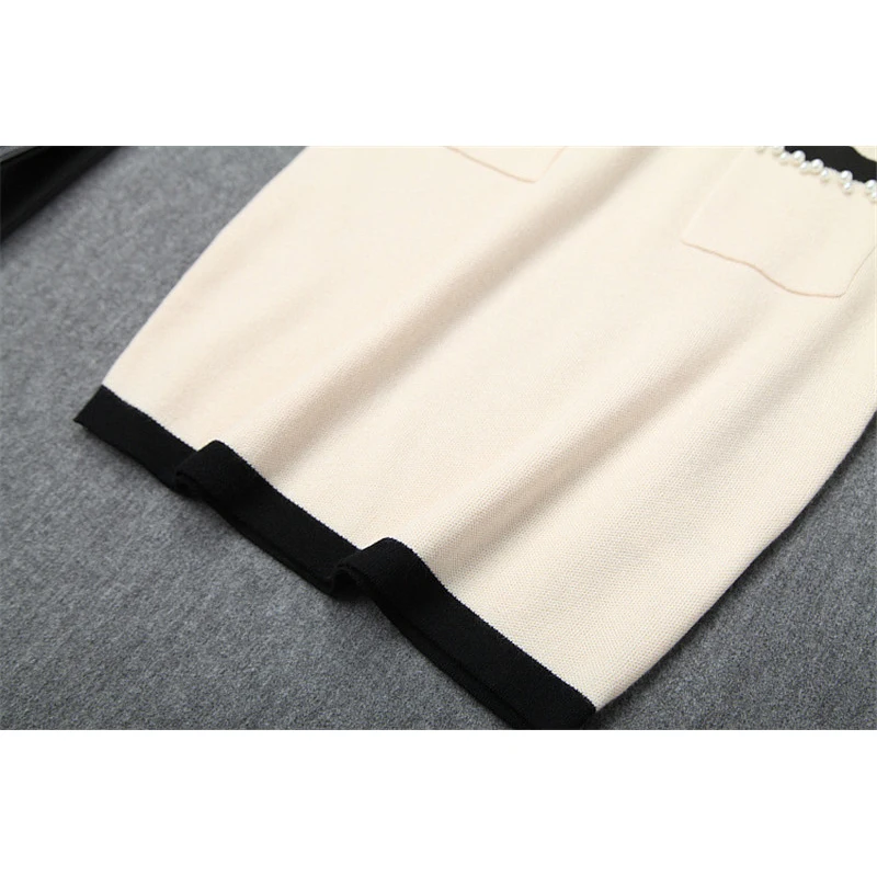 

2019 Women Fashion Full Sleeve Pearls Slim Fit Sheath Bodycon Knit Sweater Dress New Designer Runway Dress Autumn Winter Clothes