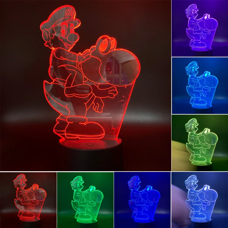 Супер Марио 3D светодиодный ночной Светильник Марио и Луиджи Йоши 7 цветов Изменение лампа украшение комнаты фигурка игрушки для детей Рождественский подарок - Цвет: Темный хаки