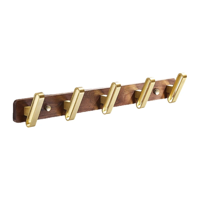 

Wooden Wall Mounted Hanger Multi Metal Hooks Coat Rack Durable Clothes Pegs Smooth Finished Decorative Household Storage Q1FD
