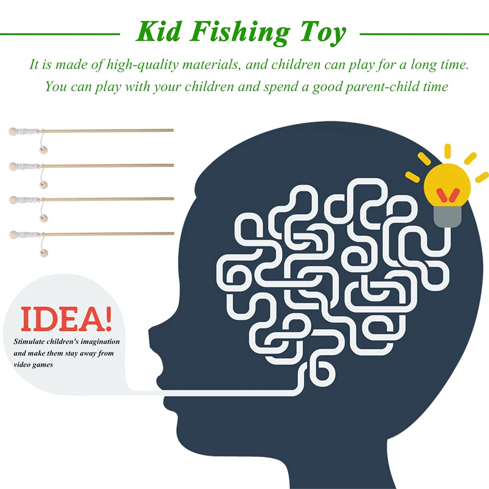 

4pcs Wooden Fishing Toy Magnet Magnetic Fishing Fishing Rod Children Fishing Built-in Magnetism Can Fish In Water Fishing Rod