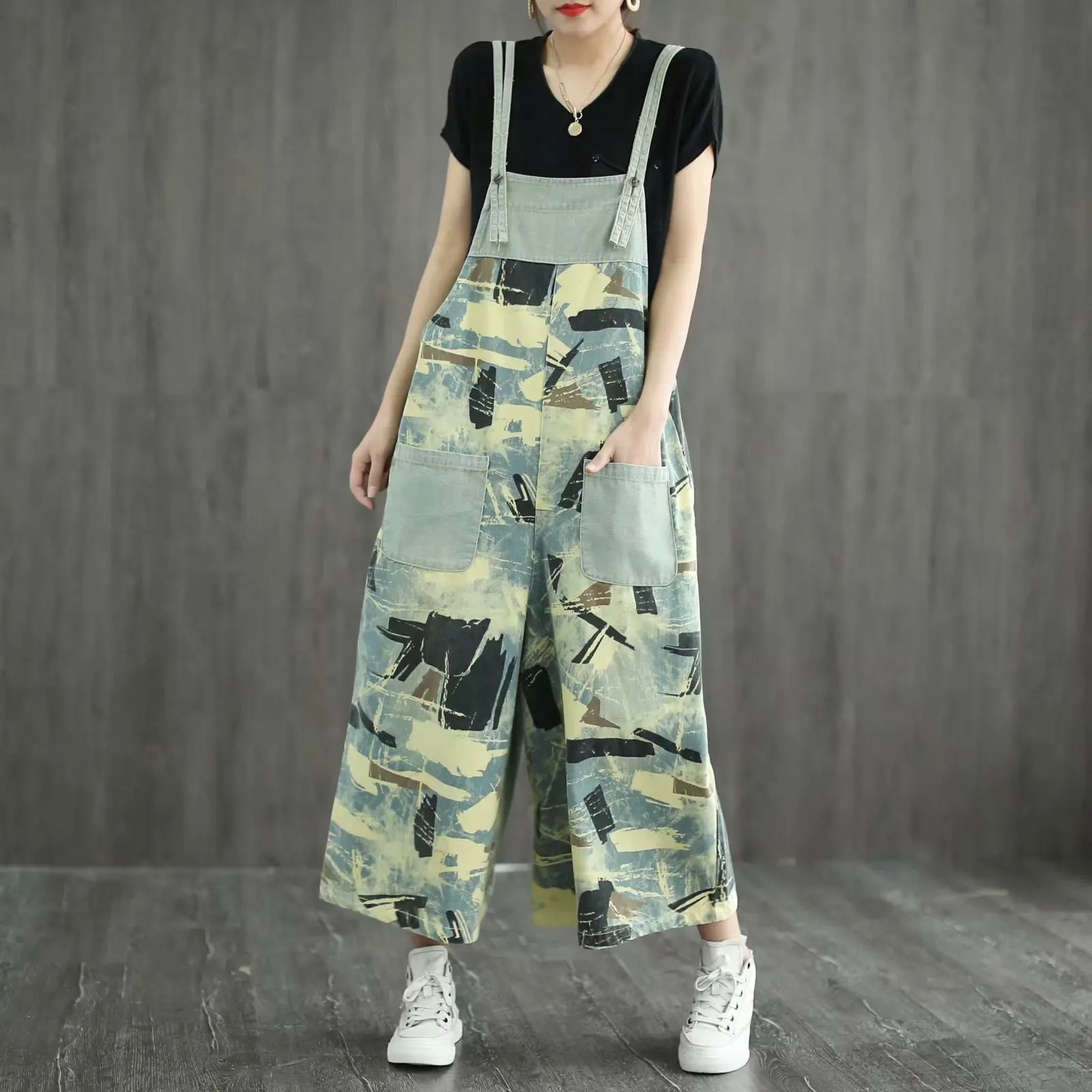 Женский джинсовый комбинезон в стиле ретро универсальный с широкими штанинами