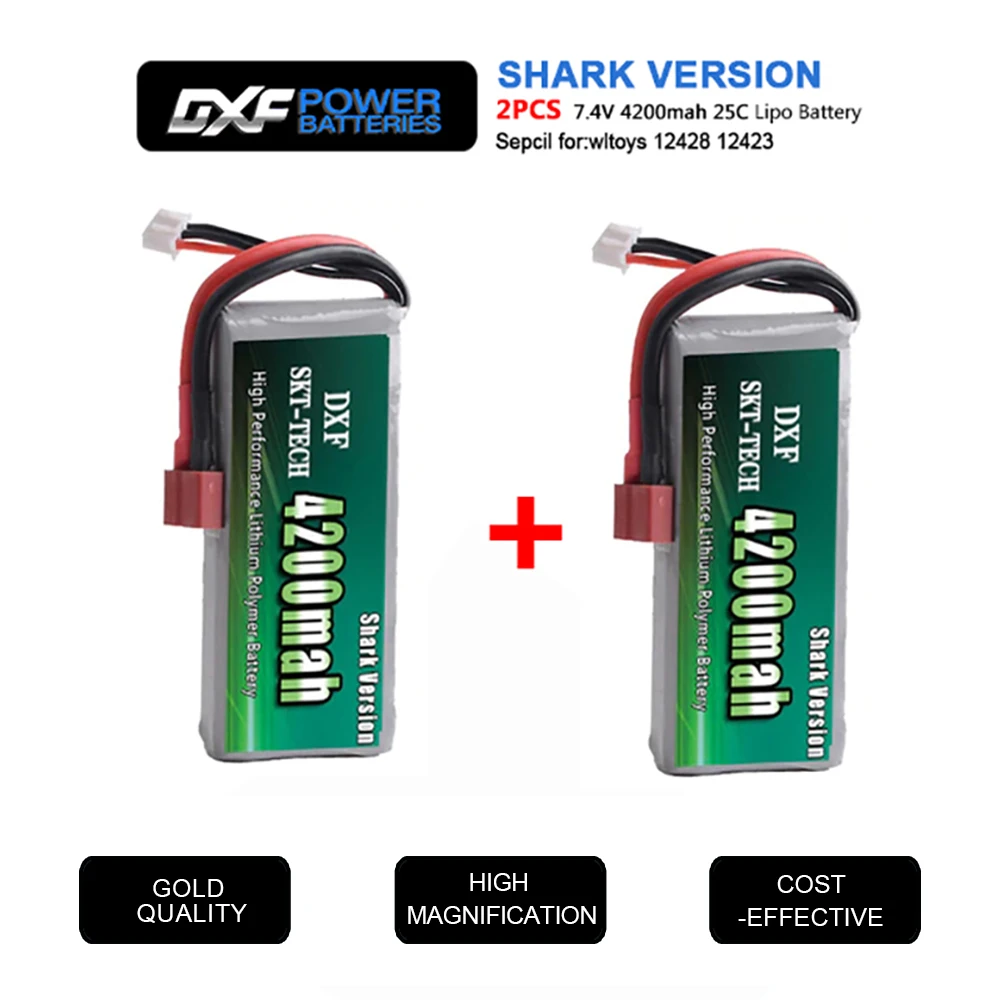 2 шт. DXF RC Lipo батарея 2s 7,4 V 2700mAh 4200mah 20C Max 40C для Wltoys 12428 feiyue 03 JJRC Q39 Запчасти для обновления