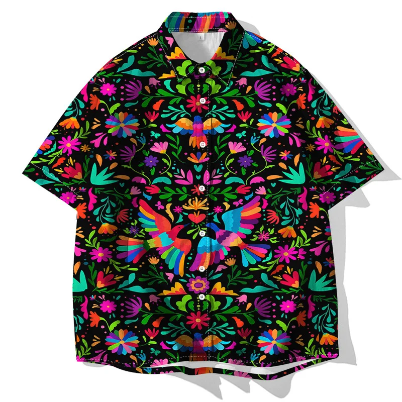 

2021 Summer Short Sleeve Shirt Bird 3D Digital Print Casual Men's Top Button Big Size 4XL Shirt Loose Fashion Street Beach Shirt