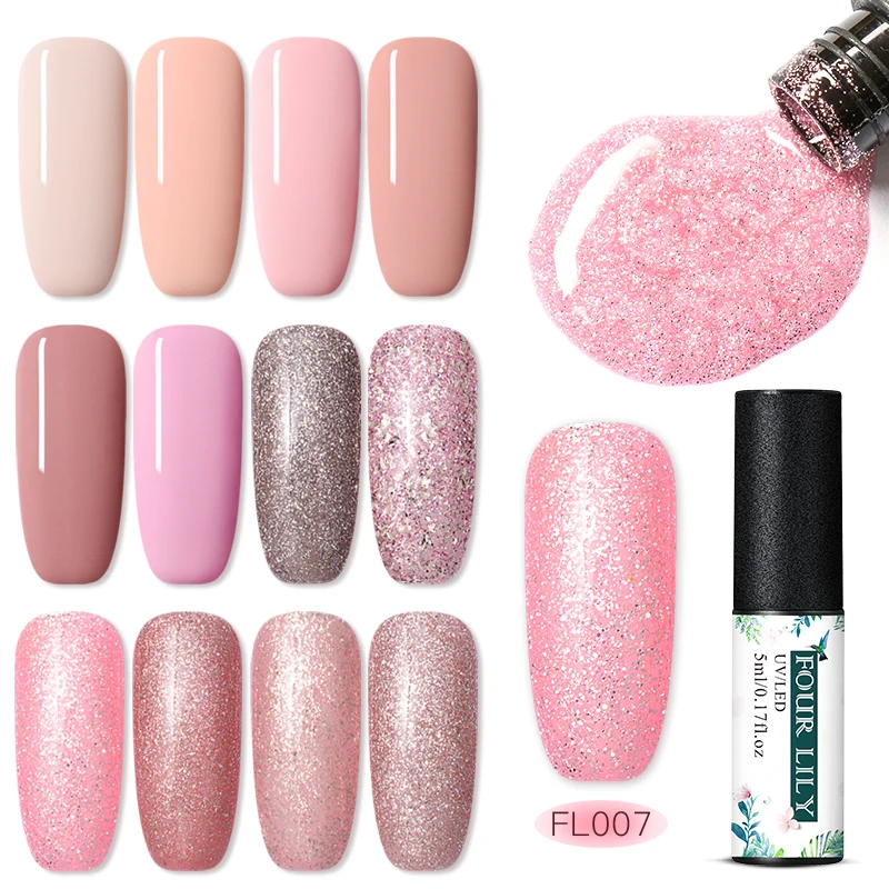 Четыре лилии Розы Золотой гель для ногтей с блёстками Лак 5 мл oak Off UV Гель лак