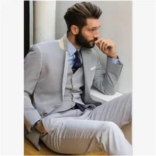 Traje gris clásico personalizado para hombre, esmoquin fino de alta calidad con solapa con muescas, elegante para novio, 3 piezas (abrigo + Pantalones + chaleco), novedad de 2022 (1)