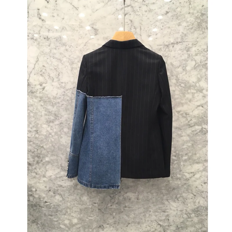 Женский блейзер в полоску повседневный жакет из джинсовой ткани осень 2020 |