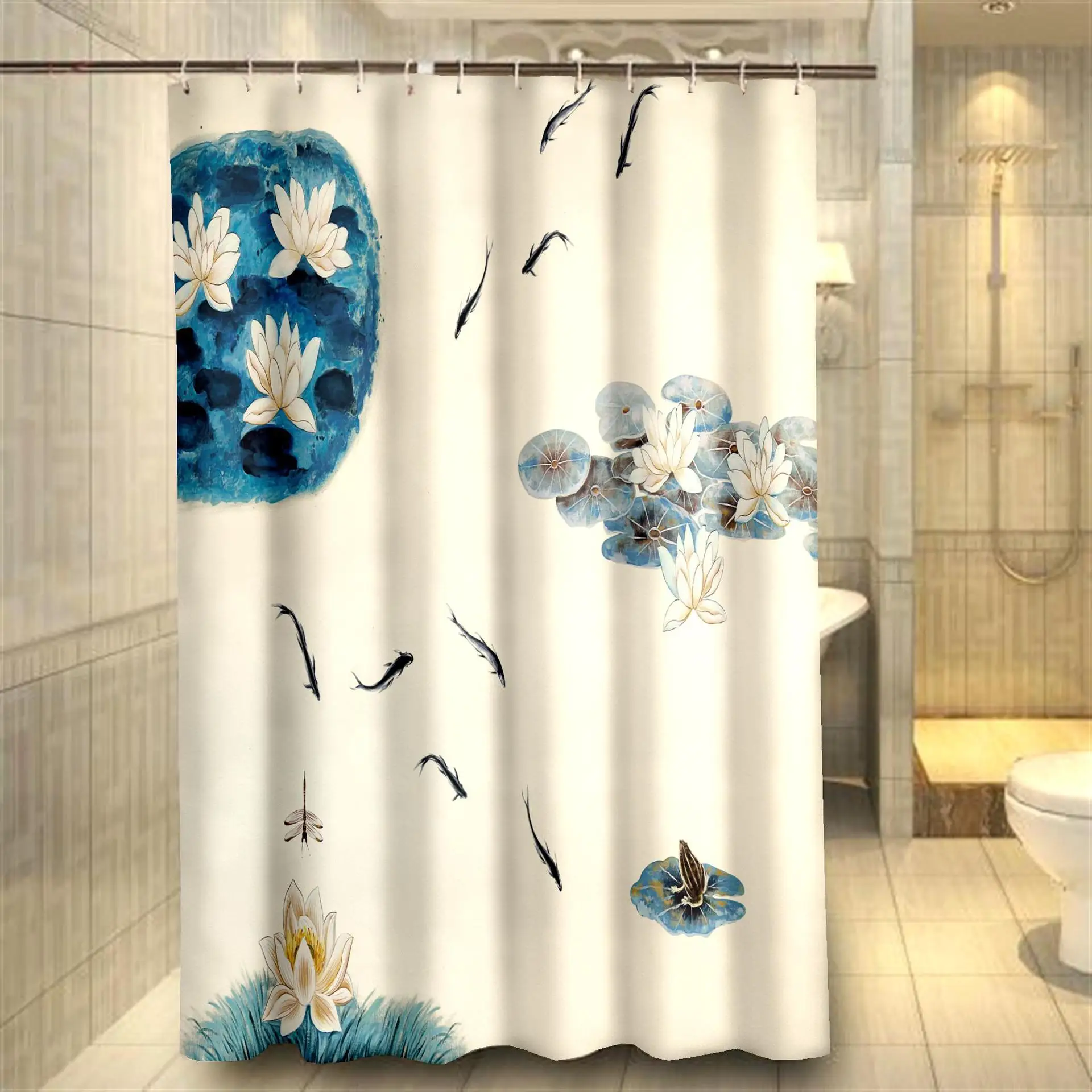 Современные занавески для душа водонепроницаемая ткань птица рыба растения