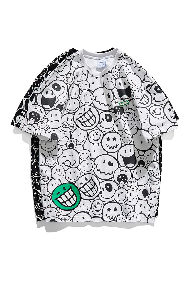 

2021 New Summer Graffiti Cartoon Men's T shirt Unisex Girl's Boyfriend Style Short Sleeve Tees Fashion Streetwear Hip Hop Cotton