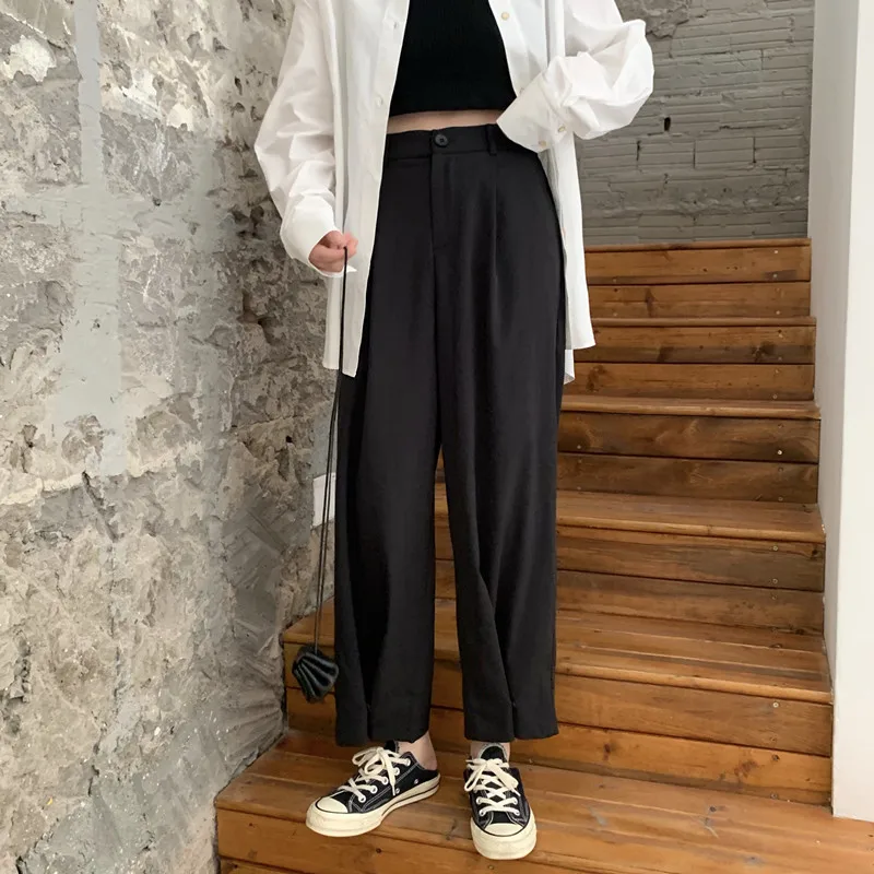 REALEFT/осенний модный костюм широкие брюки свободные с высокой талией повседневные