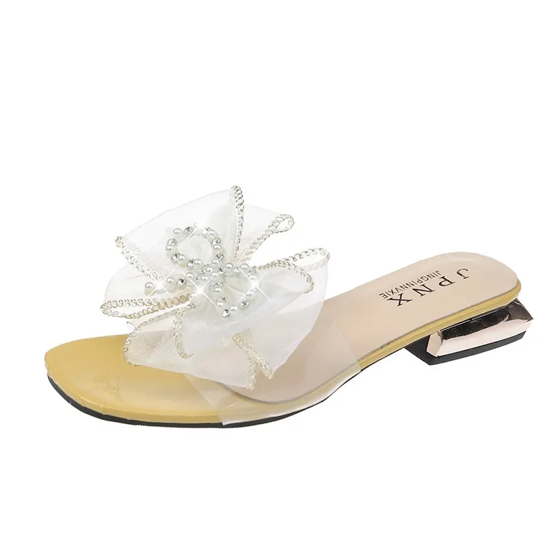 

2020 slippers women wear thick heels 2019 new wild mid-heel fashion high-heeled sandals with two square roots Womens Slippers