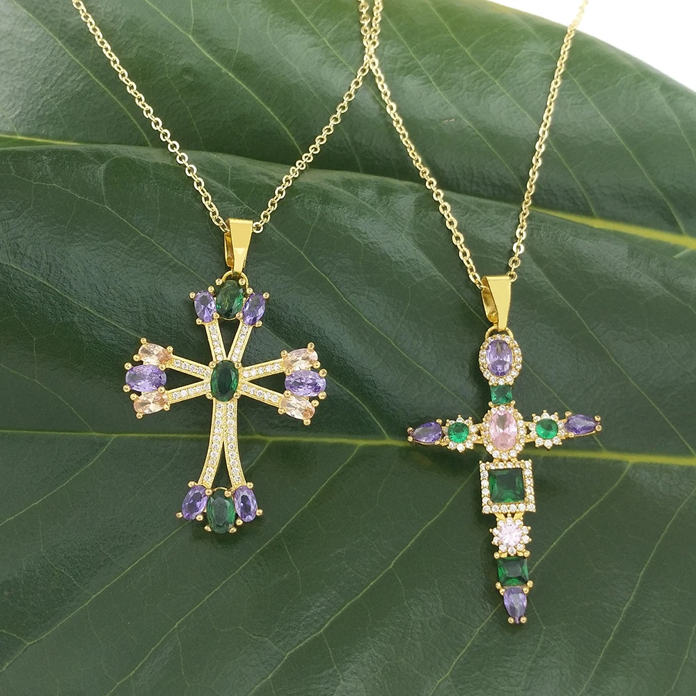 Женское Ожерелье с золотым крестом Collier Femme 2020 Christian Jewelry collar arcoiris CZ Stone Большие