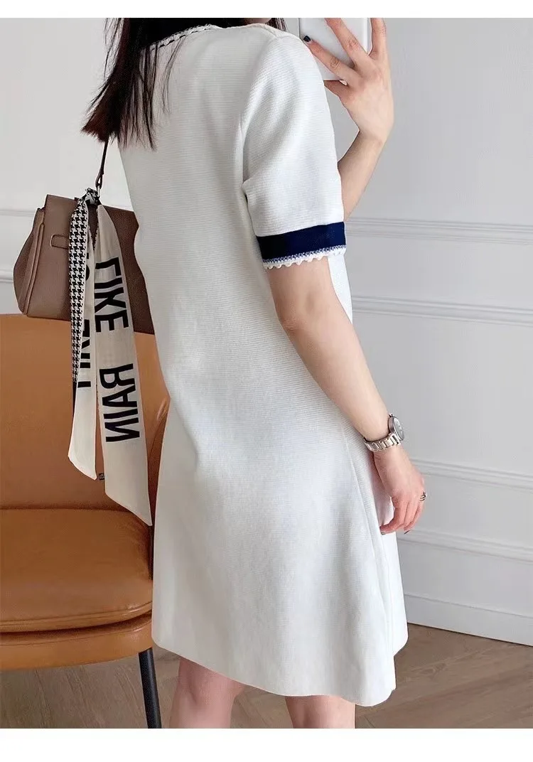 

Chunyuan m family new style small fragrance Polo French lace breasted knitted dress for women in spring and summer of 2021