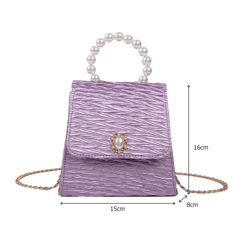 

Fashion Pleated Women Messenger Handbags Pearl Handle Totes Female Lady PU Leather Casual Chain Small Shoulder Crossbody Bags