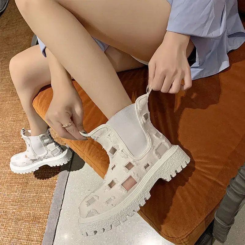 

Ladies Sandals Ladies Sneakers PU Solid Color Round Mesh Platform Breathable High Top Non Slip Women Sandals Woman Shoes