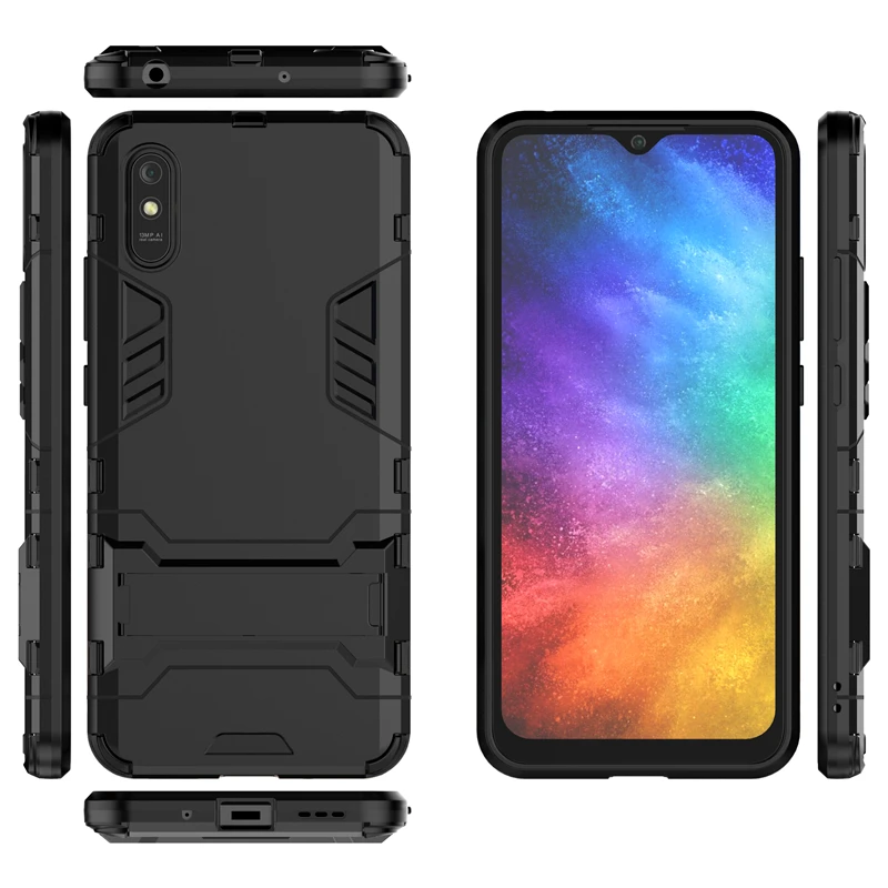 Чехол для Xiaomi Redmi 9A чехол резина + жесткий пластик задняя крышка с подставкой 7 8 9 6A