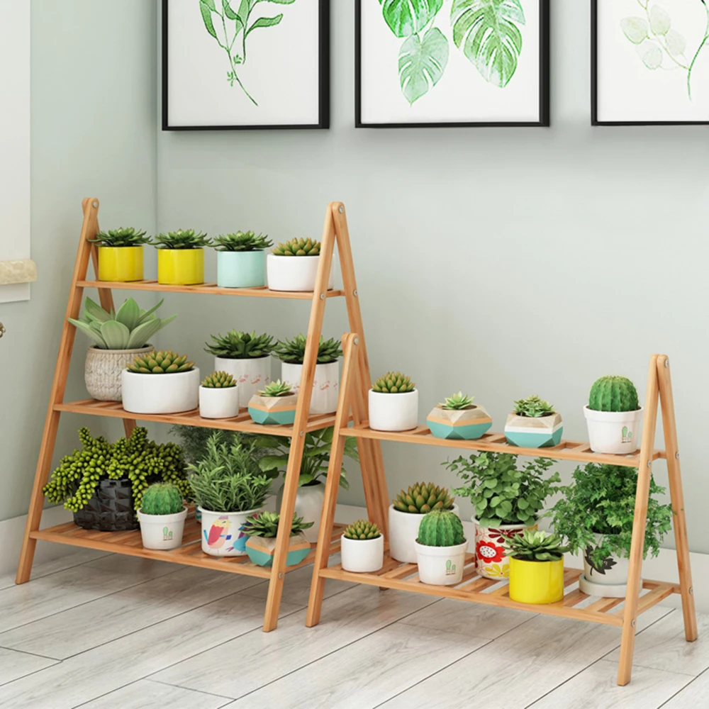 2 Layers Flowerpot Holder Hollow Plant Stand Trapezoidal Design Household Multi-layer Foldable Decoration Floor-standing Shelf