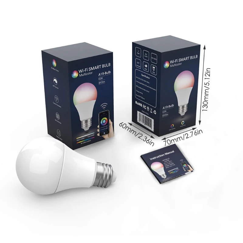 

9W Smart LED Light Bulbs WiFi App Control Music Sync RGB Color Changing Light Bulbs for Living Room Bedroom