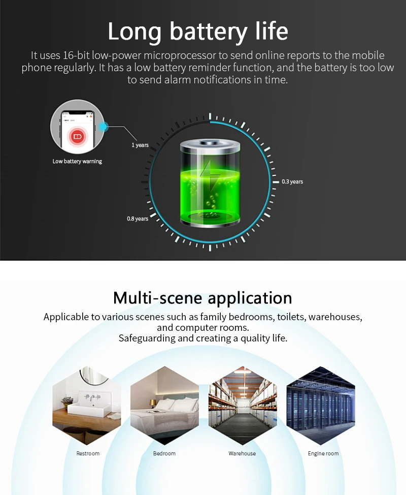 

ZigBee TUYA Water Leak Detector Flood Sensor Water Linkage Alarm Remote Monitoring Real-time Water Body Sensing Smart Life APP